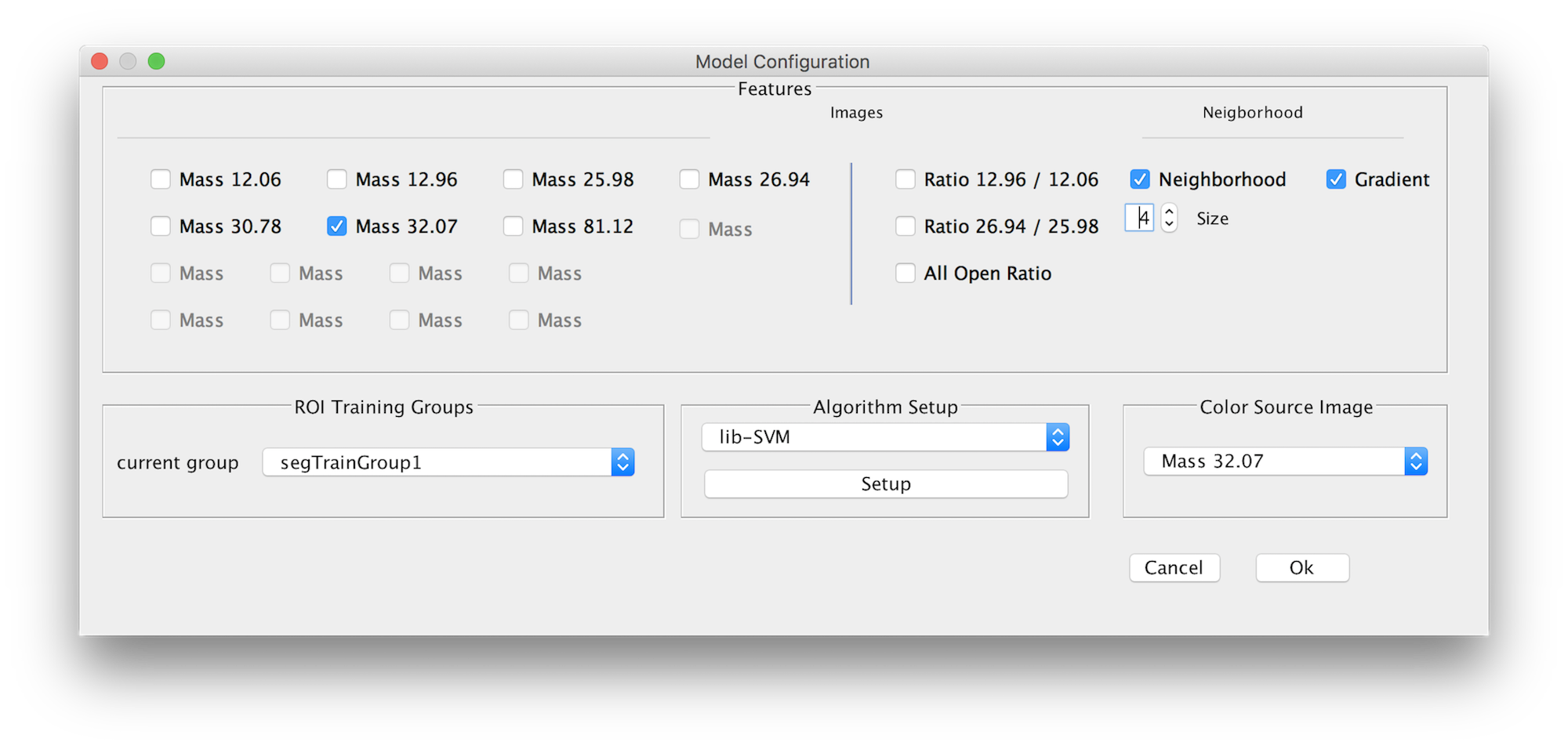 SVM configuration GUI.