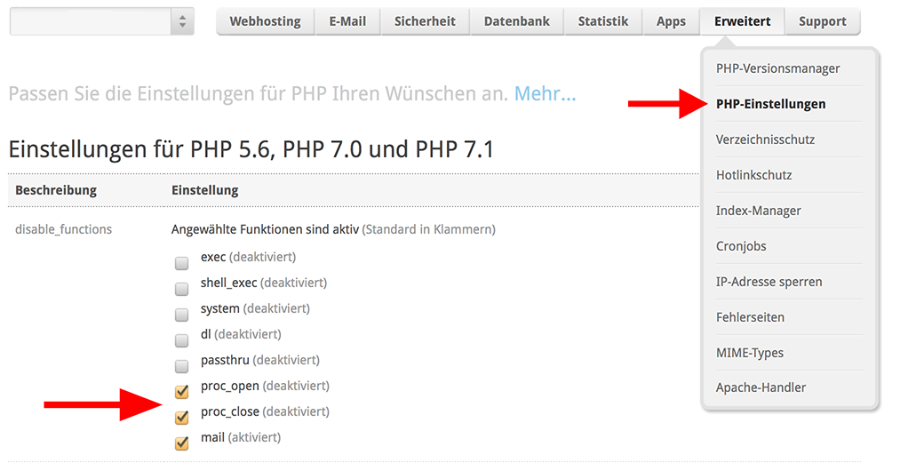 PHP Einstellungen