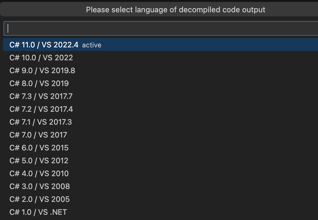 Output Language List