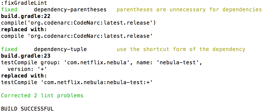 gradle-lint output